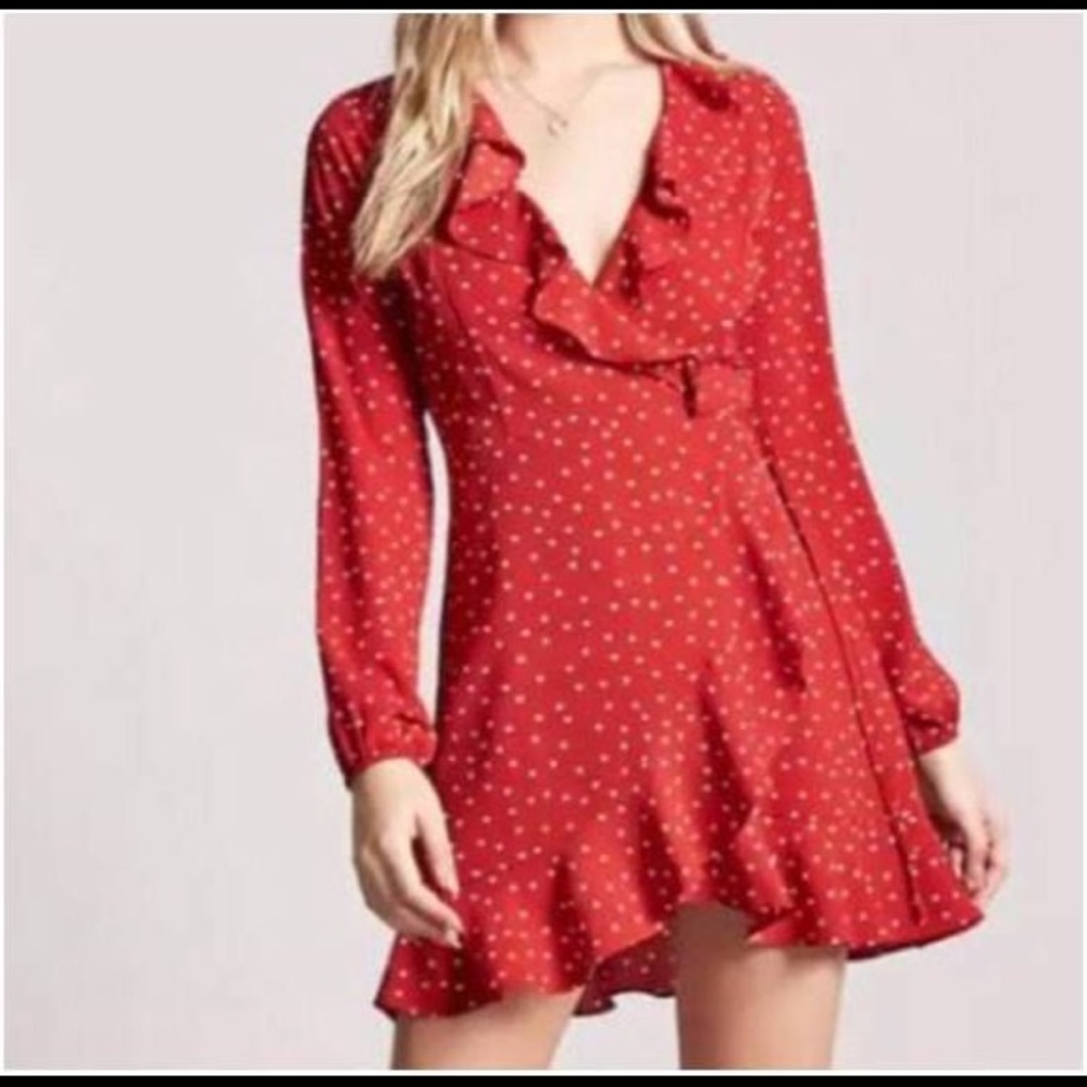 Forever 21 Red Polka Dot Long Sleeve Dress